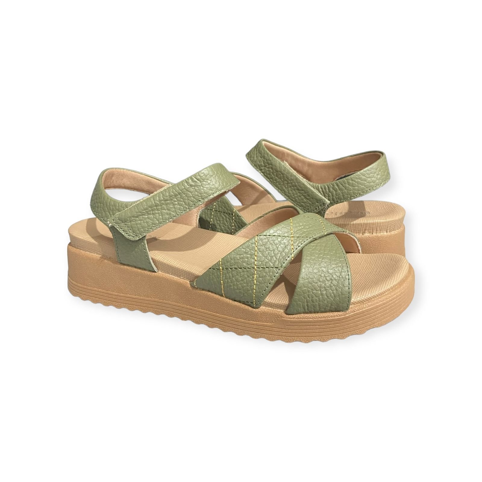 Sandalia Plataforma Couro Usaflex Feminino Verde Verde 2