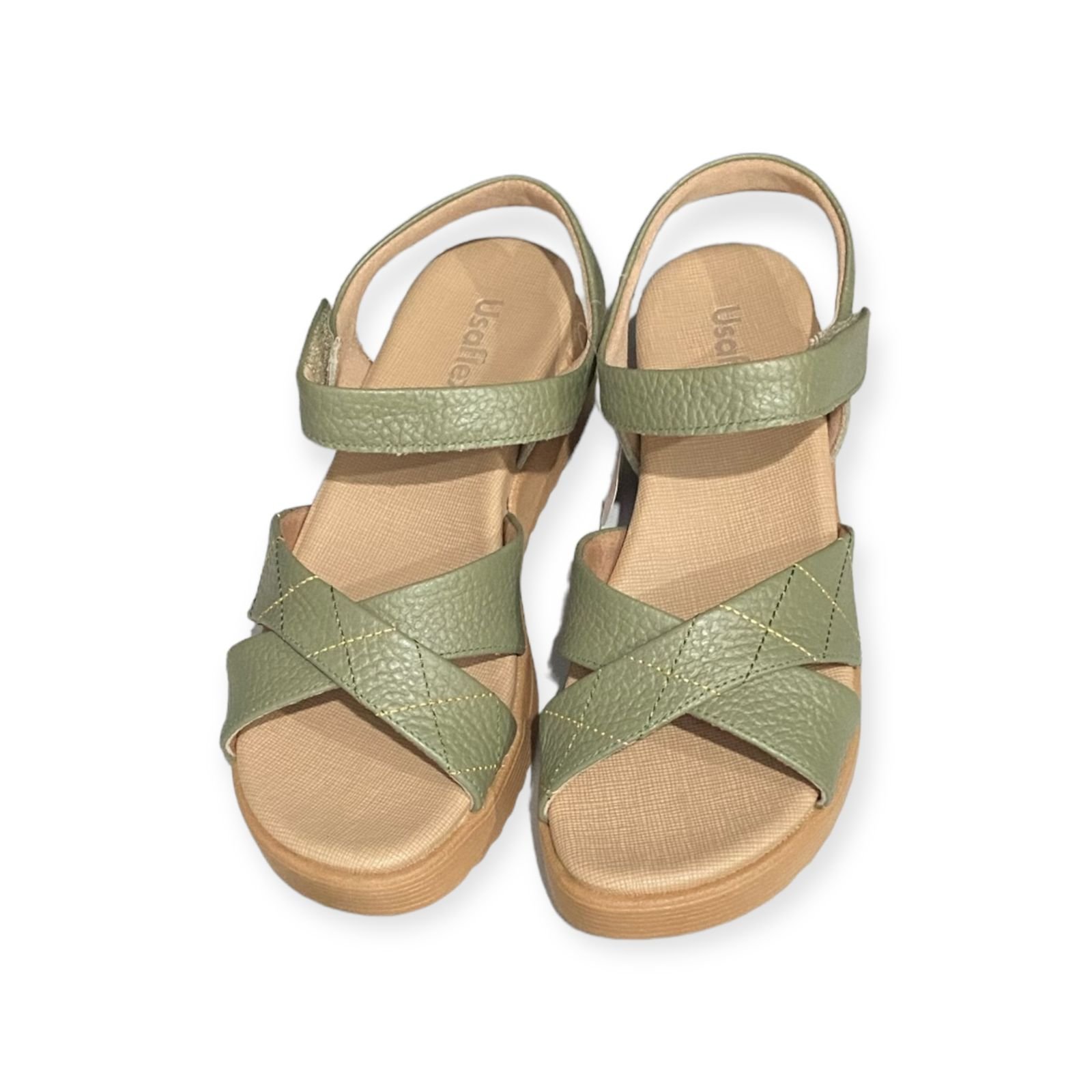 Sandalia Plataforma Couro Usaflex Feminino Verde Verde 3
