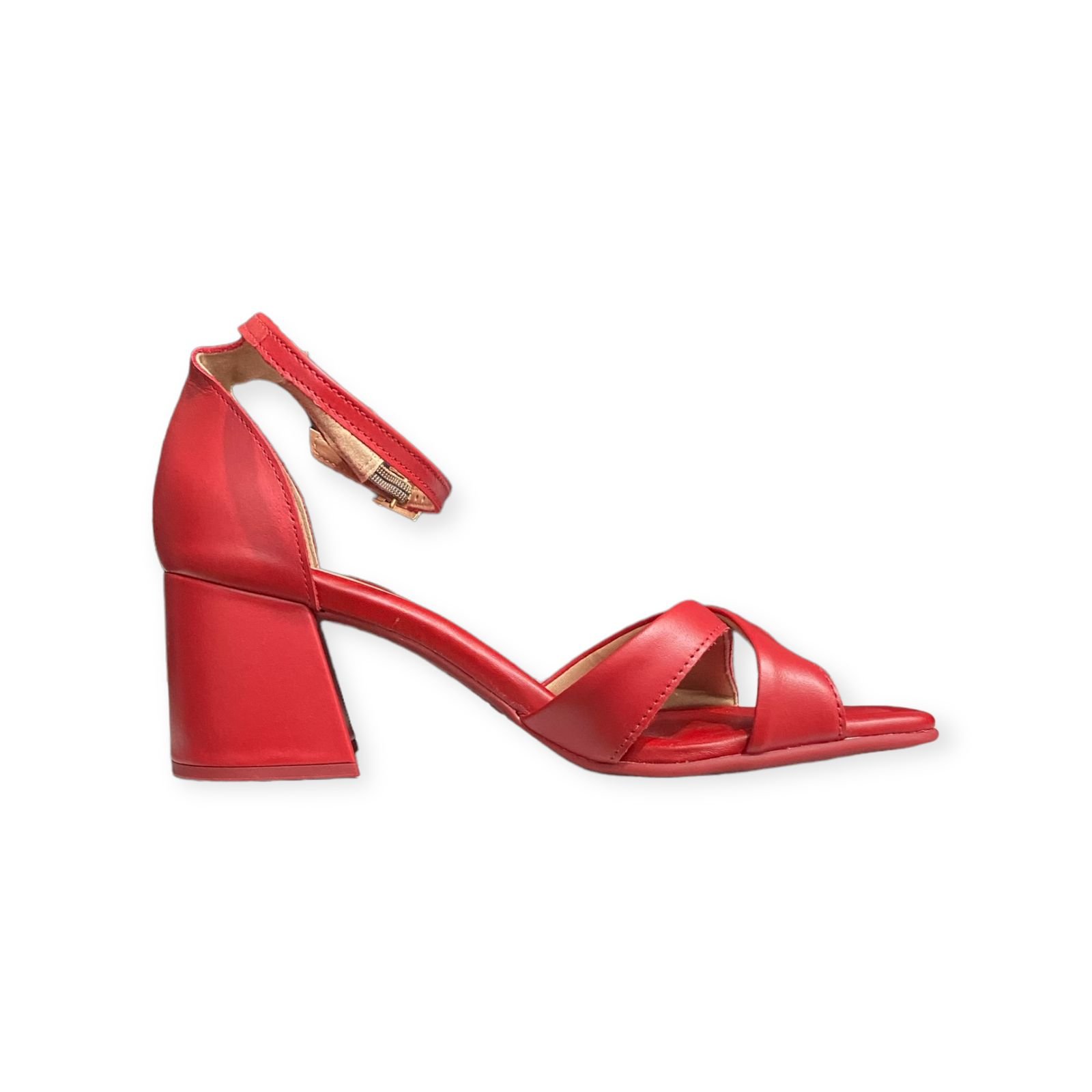 Sandalia Salto Bloco Couro Usaflex Feminino Vermelho