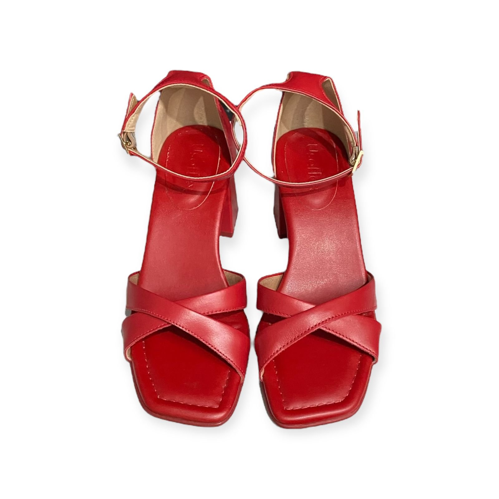 Sandalia Salto Bloco Couro Usaflex Feminino Vermelho Vermelho 4