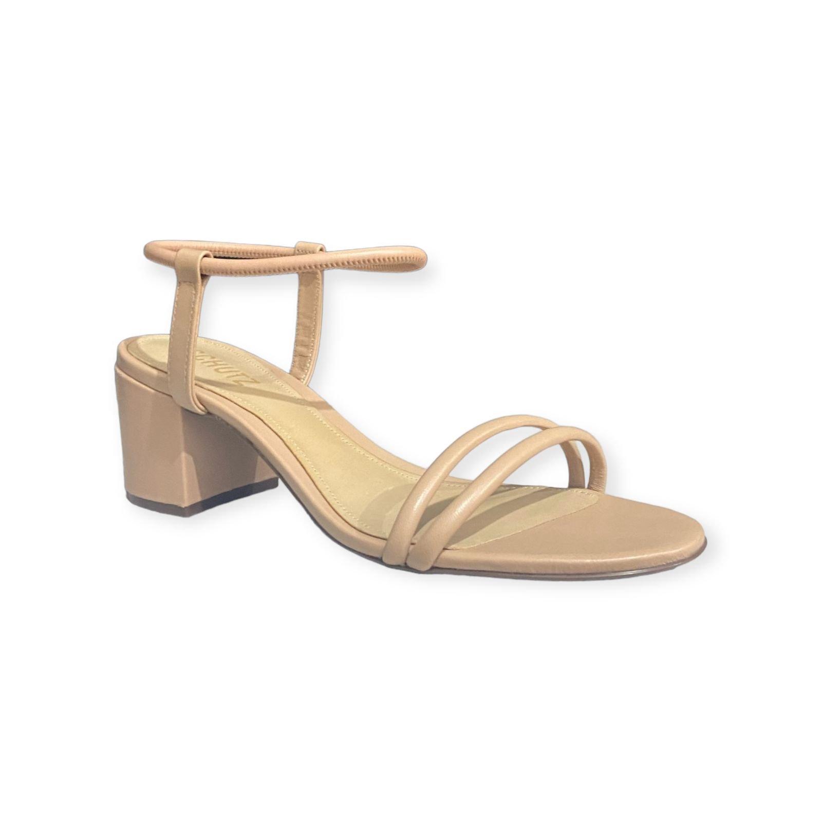 Sandalia Salto Medio Bloco Tiras Schutz Feminino Nude Bege 2