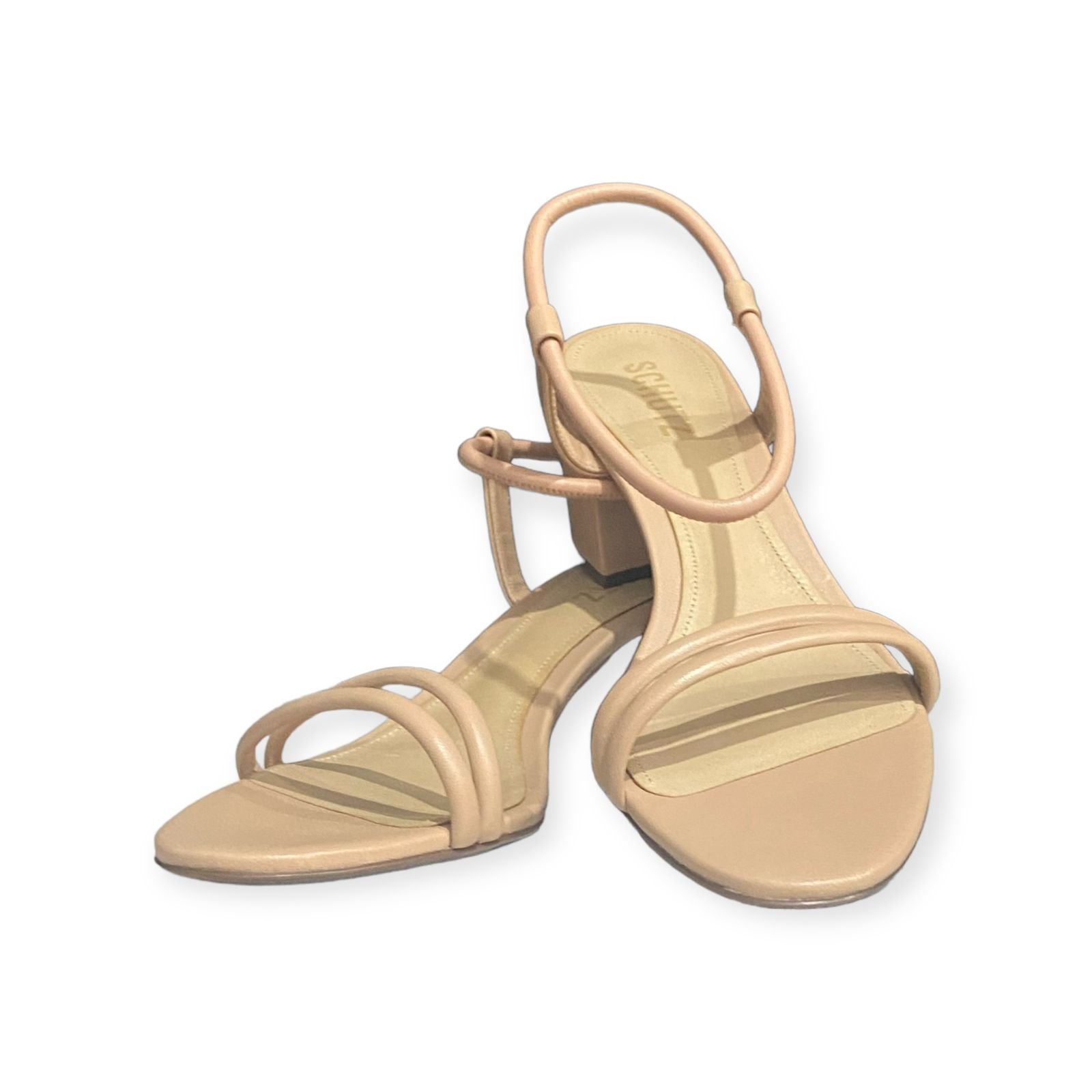 Sandalia Salto Medio Bloco Tiras Schutz Feminino Nude Bege 3