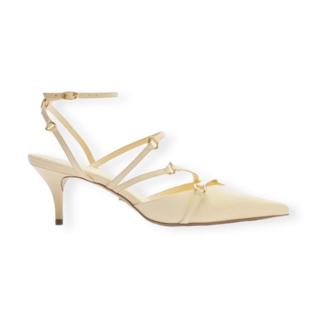 Scarpin Feminino Arezzo Couro Tiras Salto Baixo Fino Amarelo