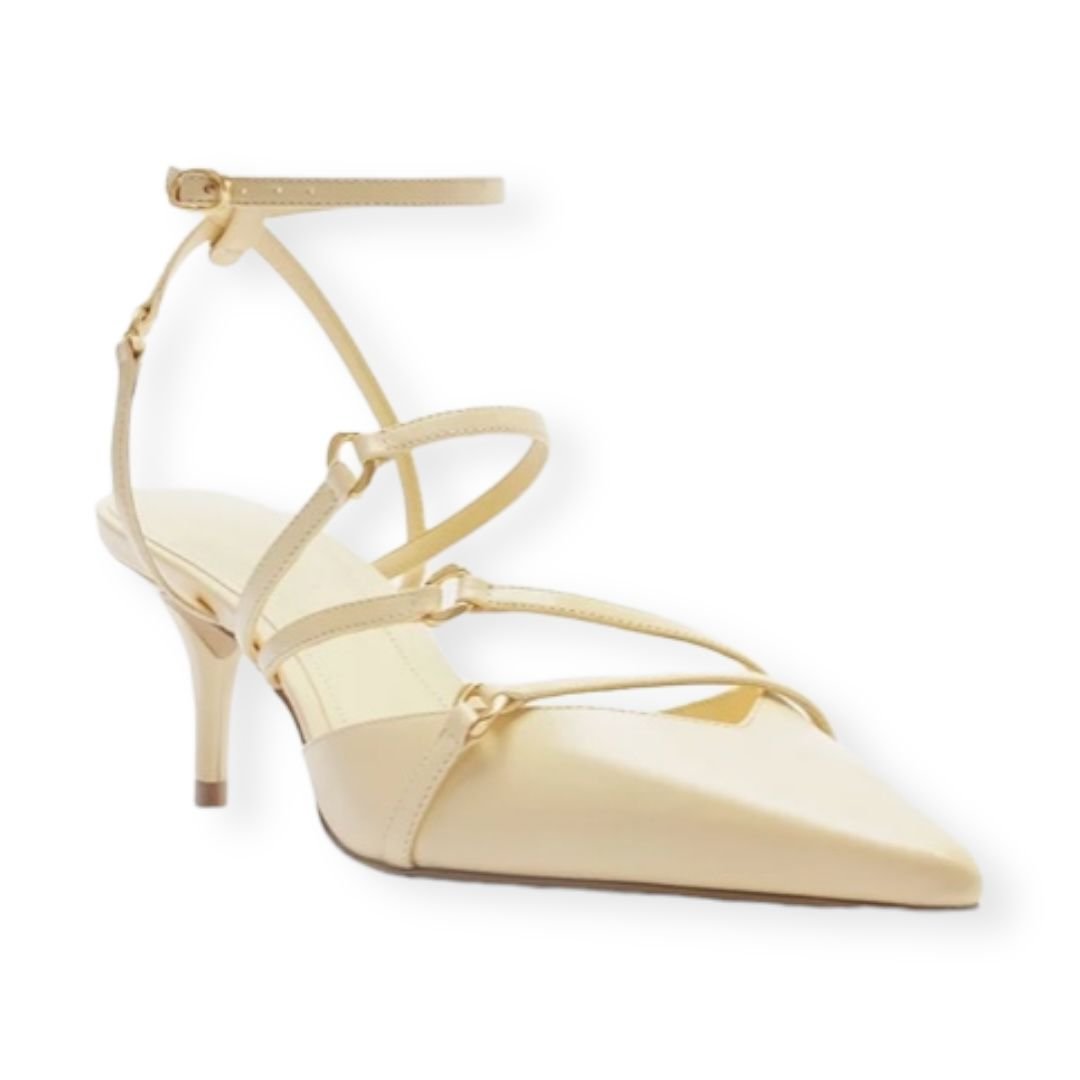 Scarpin Feminino Arezzo Couro Tiras Salto Baixo Fino Amarelo Amarelo 2