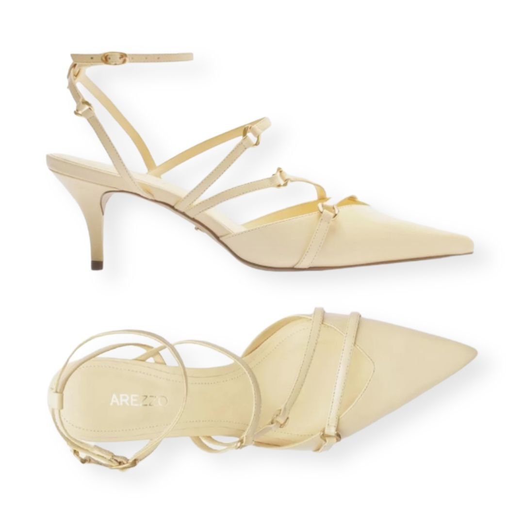 Scarpin Feminino Arezzo Couro Tiras Salto Baixo Fino Amarelo Amarelo 3