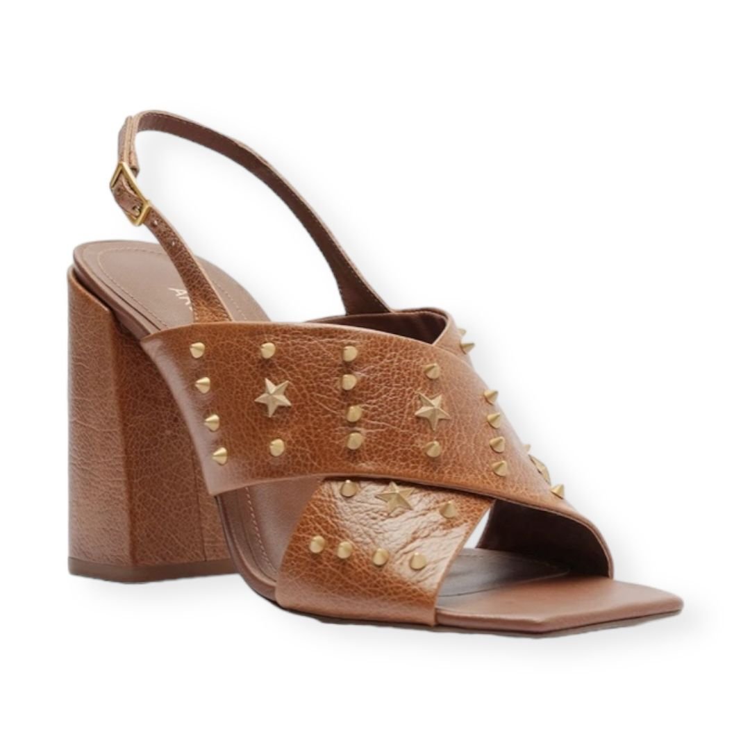 Sandalia Feminina Arezzo Tiras Cruzadas Salto Alto Bloco Marrom Marrom 2