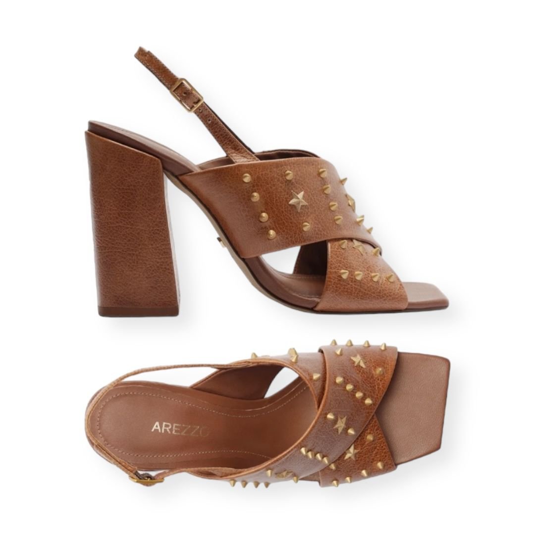 Sandalia Feminina Arezzo Tiras Cruzadas Salto Alto Bloco Marrom Marrom 3