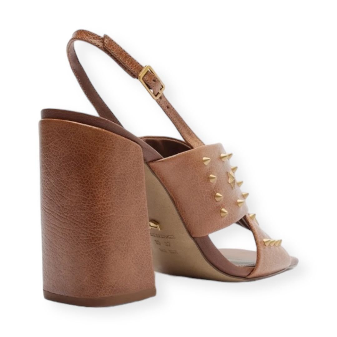 Sandalia Feminina Arezzo Tiras Cruzadas Salto Alto Bloco Marrom Marrom 4