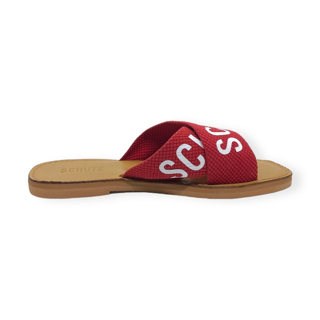 Sandalia Rasteira Feminina Schutz Tiras Cruzadas Vermelho