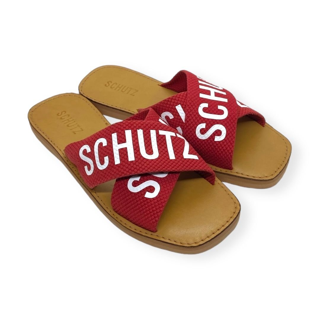 Sandalia Rasteira Feminina Schutz Tiras Cruzadas Vermelho Vermelho 2