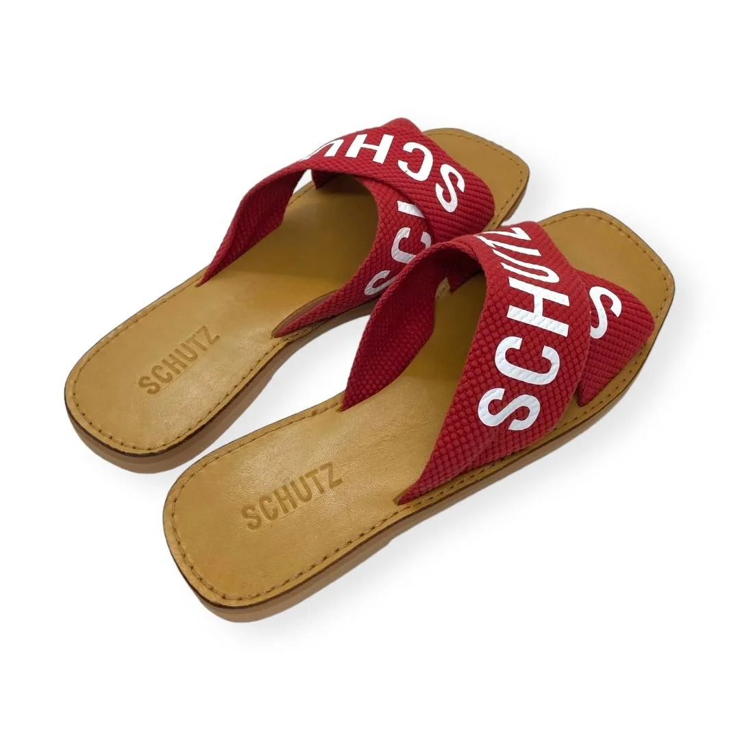 Sandalia Rasteira Feminina Schutz Tiras Cruzadas Vermelho Vermelho 3
