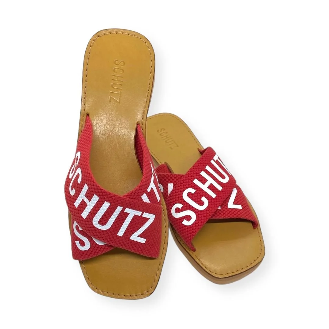 Sandalia Rasteira Feminina Schutz Tiras Cruzadas Vermelho Vermelho 4