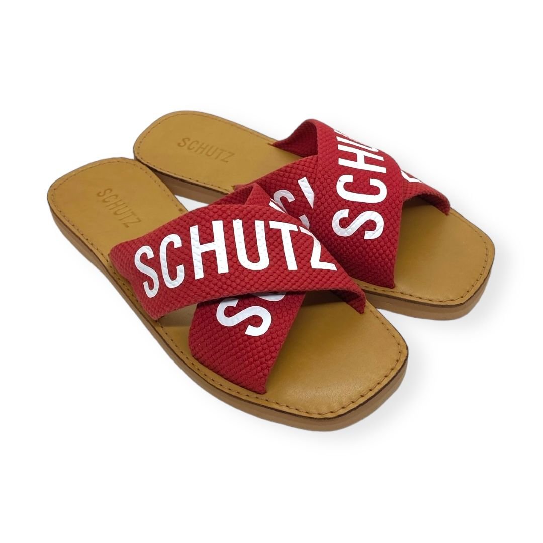 Sandalia Rasteira Feminina Schutz Tiras Cruzadas Vermelho Vermelho 2