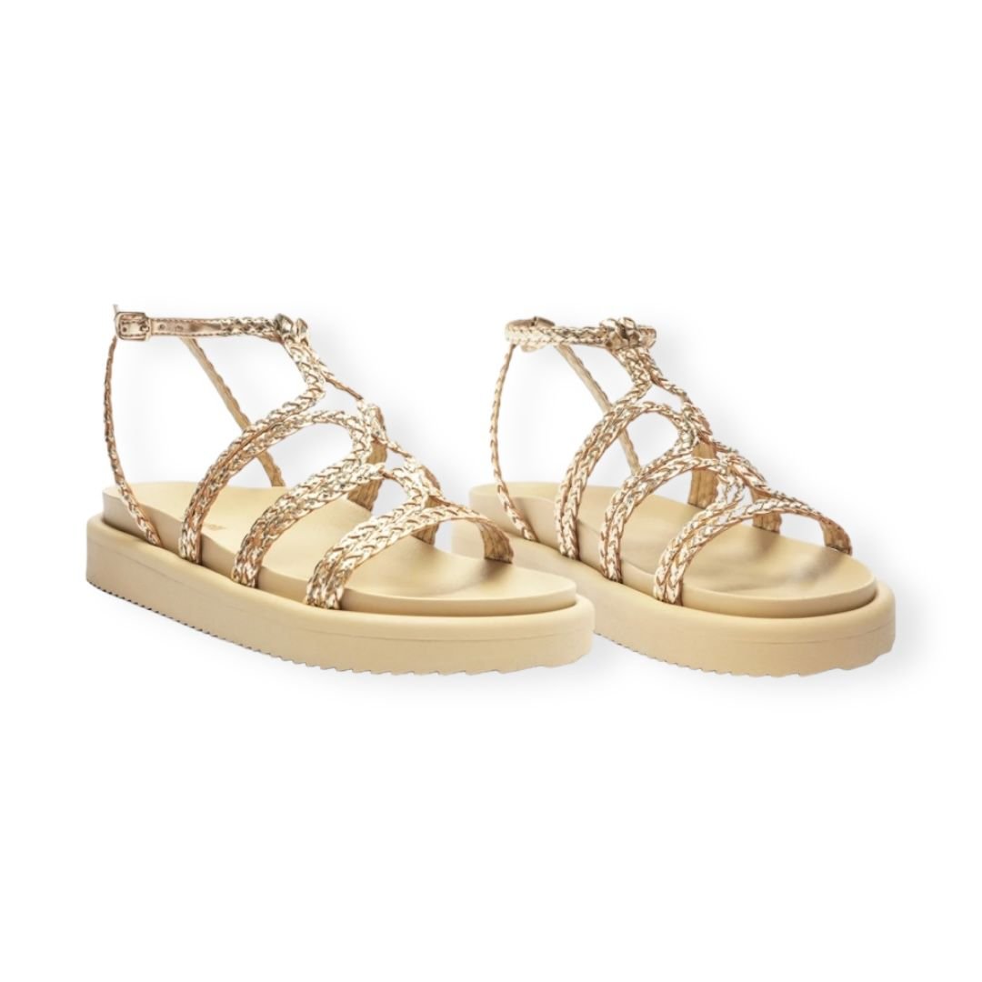 Sandalia Papete Feminina Anacapri Gladiadora Tiras Dourado Dourado 2