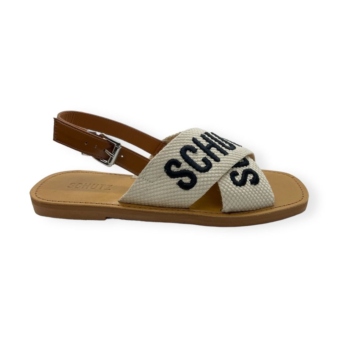 Sandalia Rasteira Feminina Schutz Tiras Cruzadas Branco