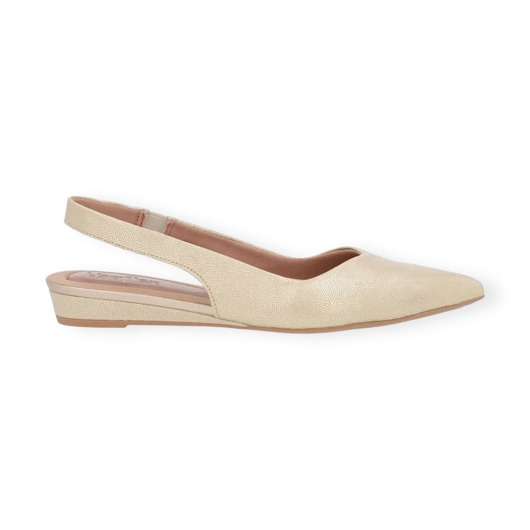 Sapatilha Feminina Usaflex Couro Slingback Bico Fino Dourado