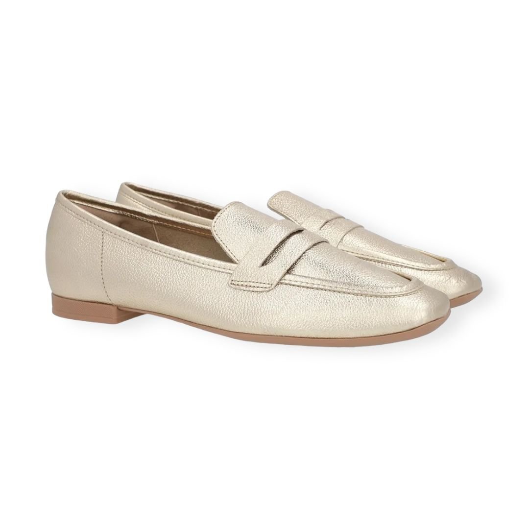 Mocassim Feminino Loafer Couro Bico Quadrado Dourado Dourado 2
