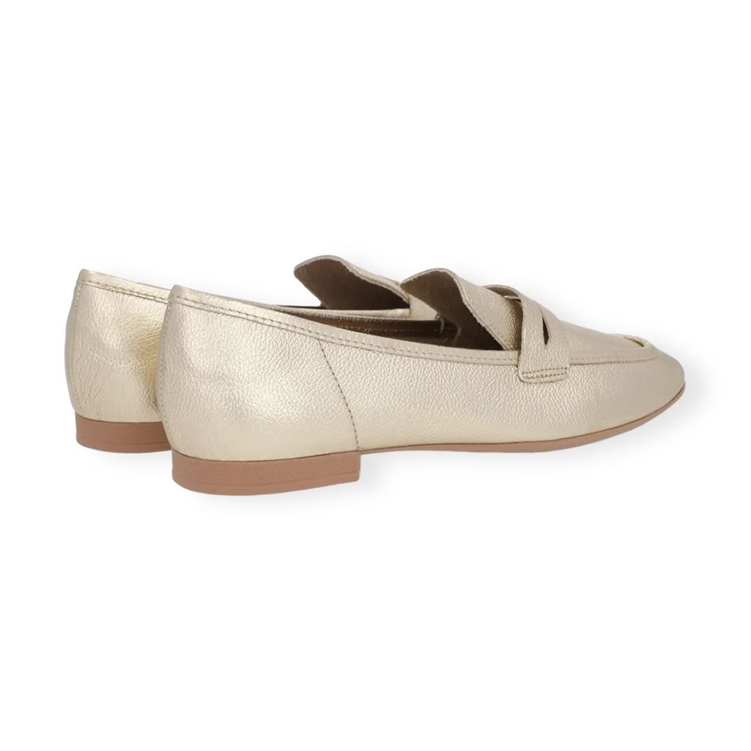 Mocassim Feminino Loafer Couro Bico Quadrado Dourado Dourado 3
