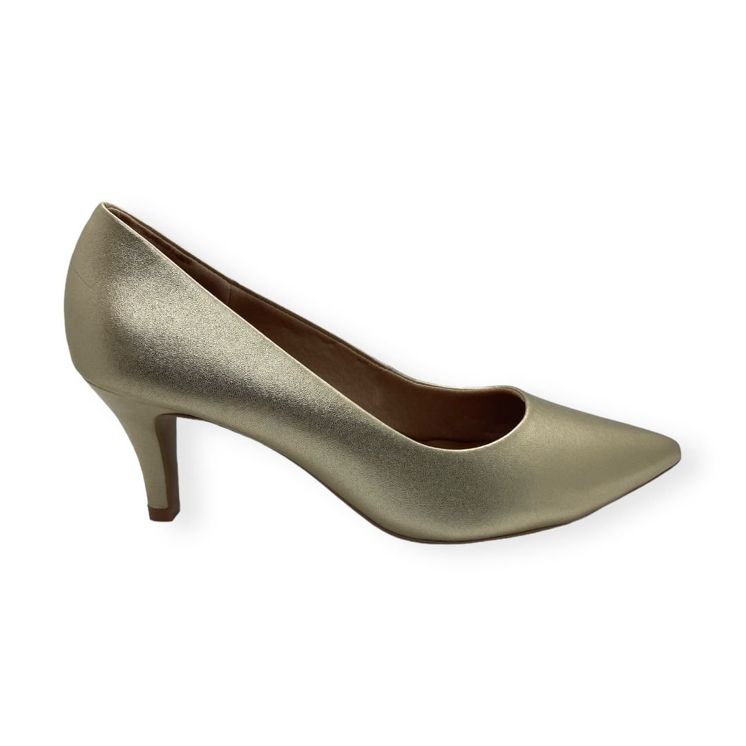 Scarpin Feminino Usaflex Couro Salto Medio Fino Dourado