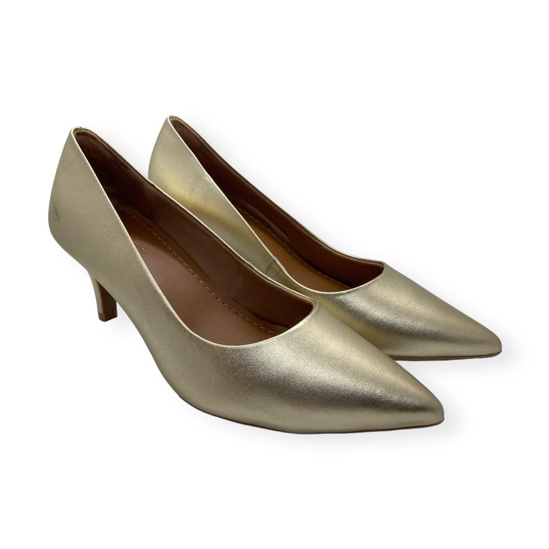 Scarpin Feminino Usaflex Couro Salto Medio Fino Dourado Dourado 2