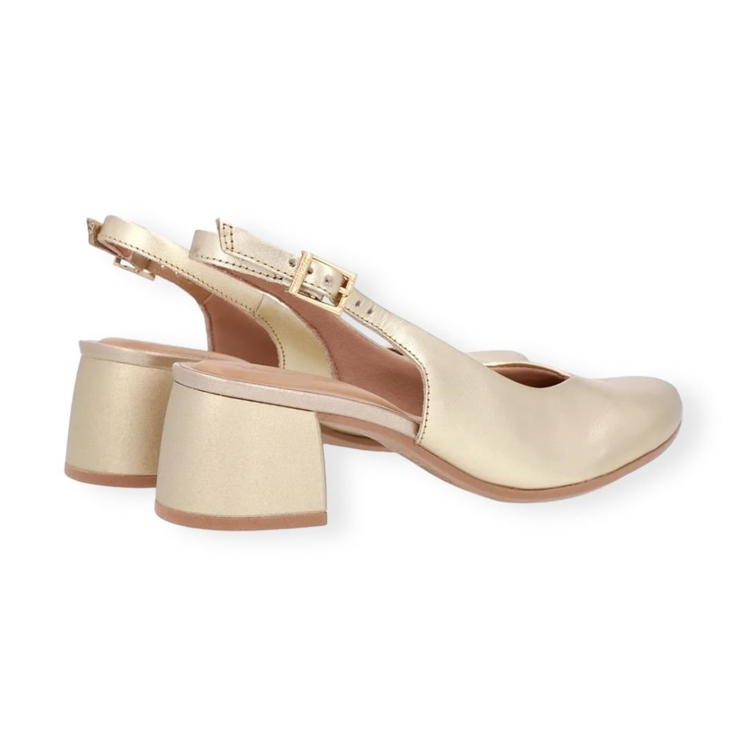 Sandalia Feminina Usaflex Couro Salto Baixo Bloco Dourado Dourado 3