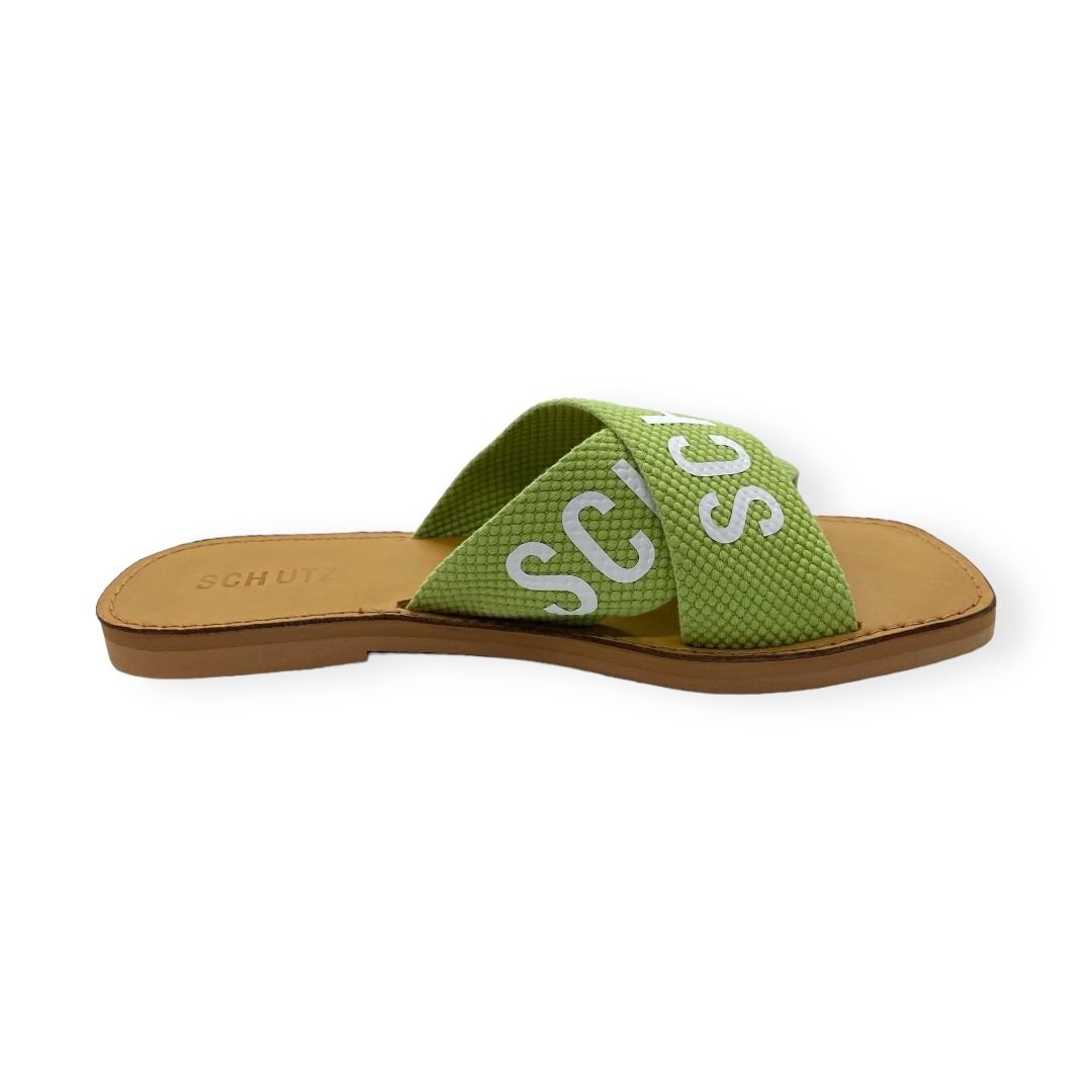 Sandalia Rasteira Feminina Schutz Tiras Cruzadas Verde