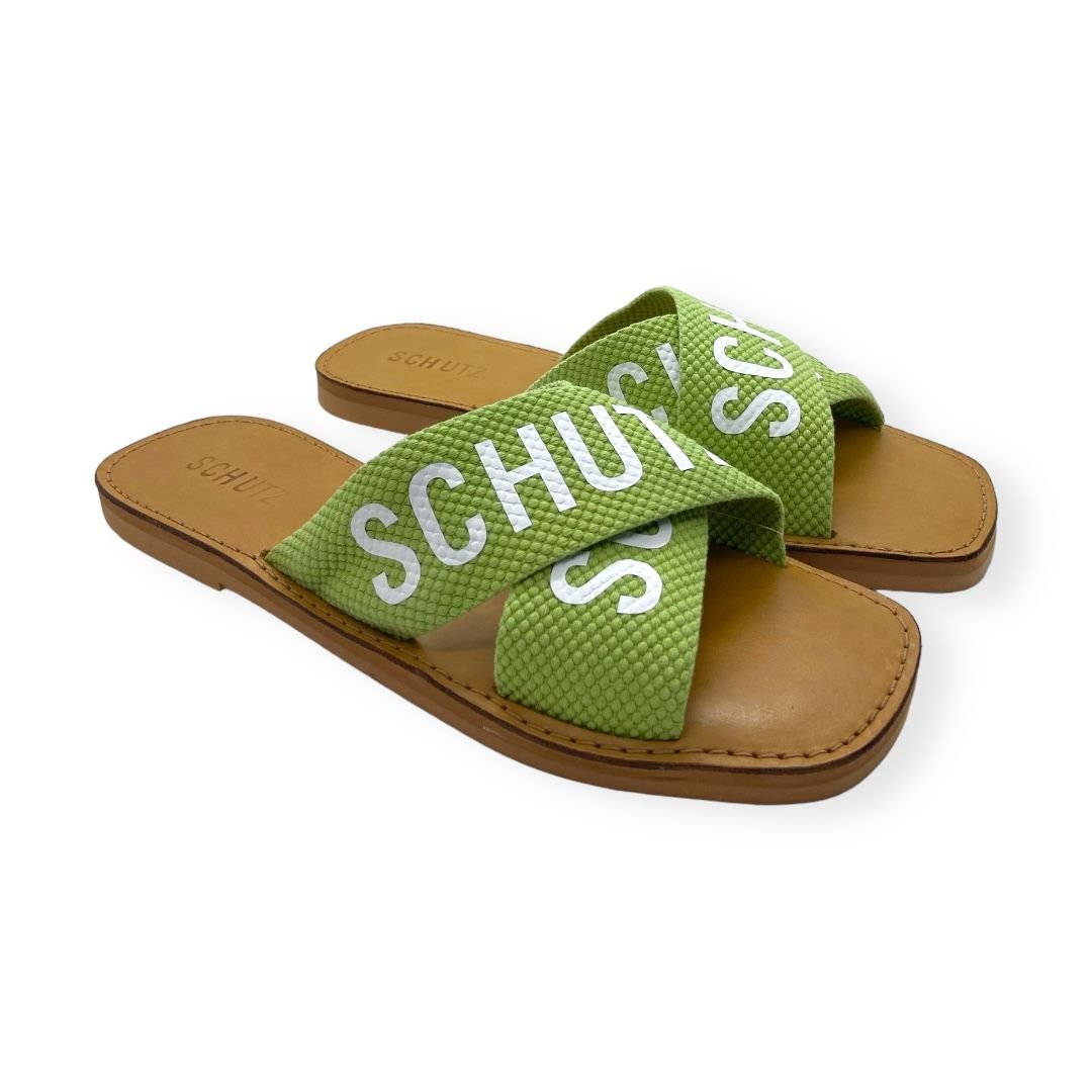Sandalia Rasteira Feminina Schutz Tiras Cruzadas Verde Verde 2