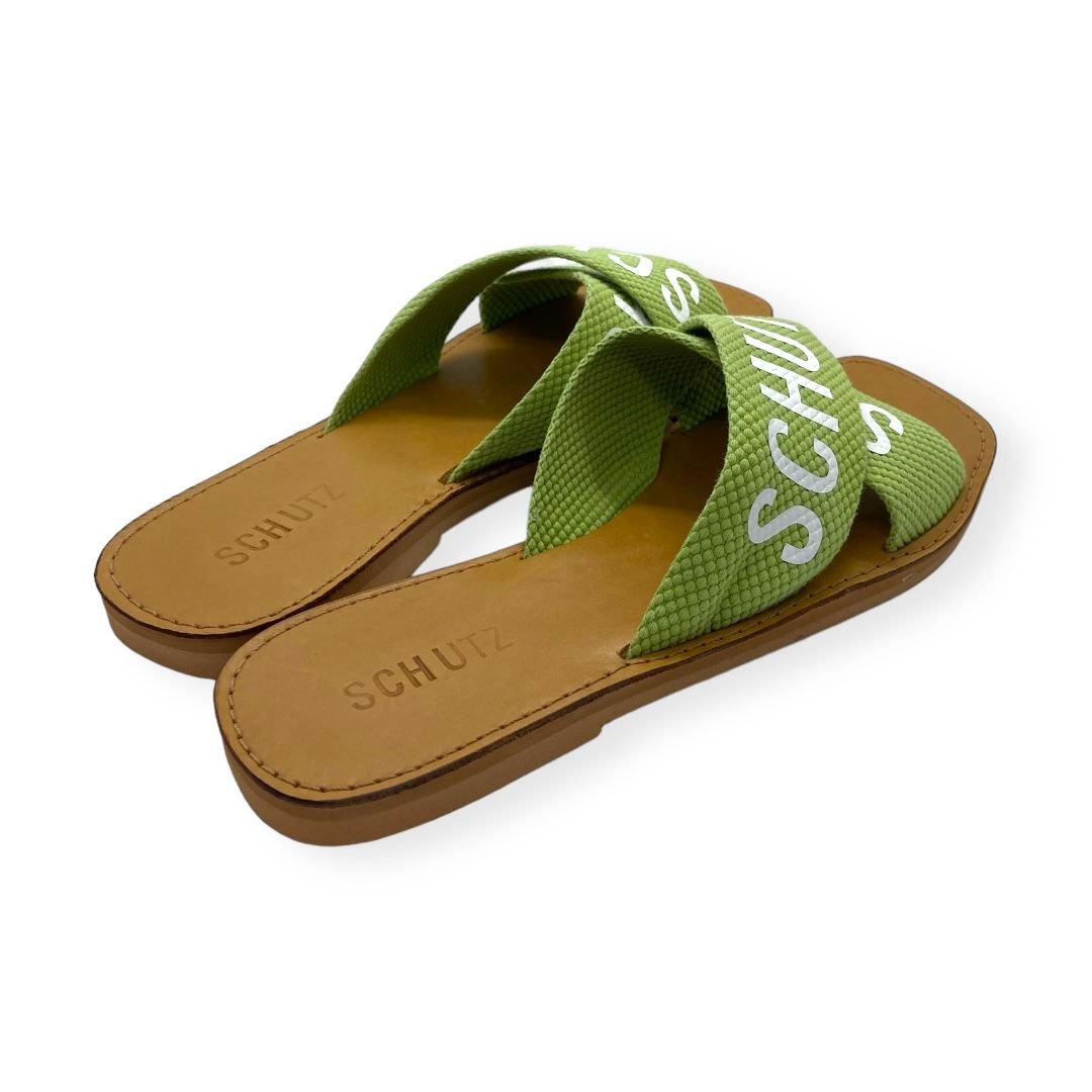 Sandalia Rasteira Feminina Schutz Tiras Cruzadas Verde Verde 4