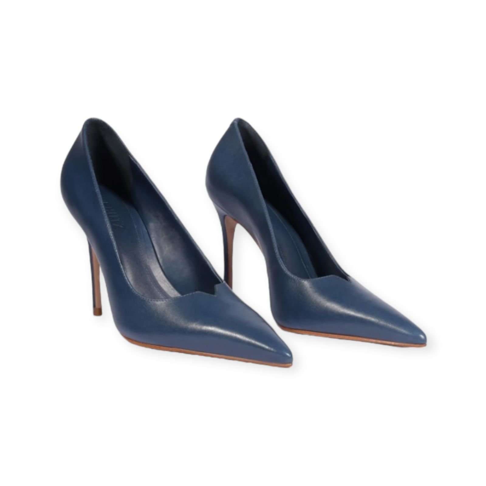 Scarpin Feminino Schutz Couro Recorte V Salto Alto Fino Azul Azul 2