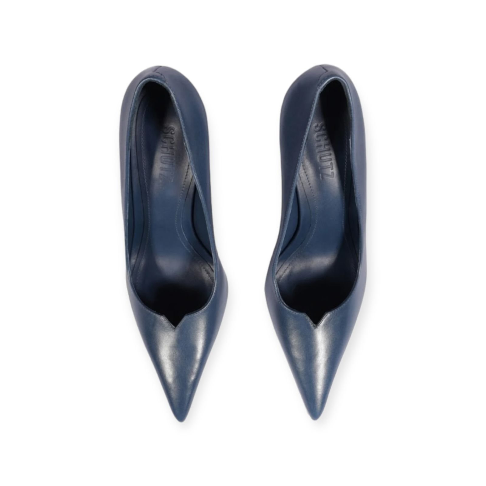 Scarpin Feminino Schutz Couro Recorte V Salto Alto Fino Azul Azul 4