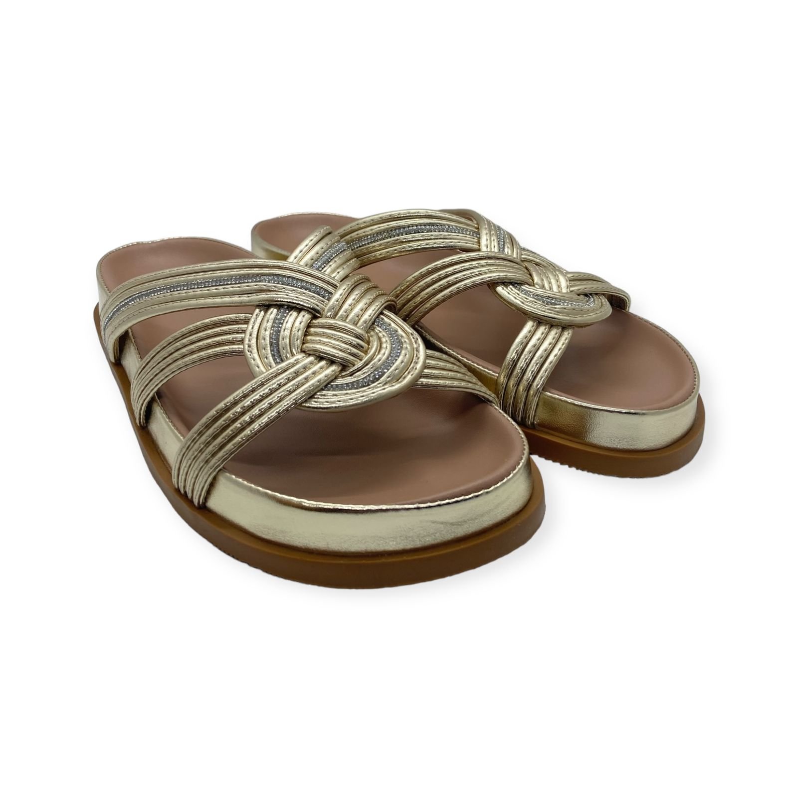 Sandalia Papete Feminina Anacapri Tiras Cruzadas Strass Dourado Dourado 2