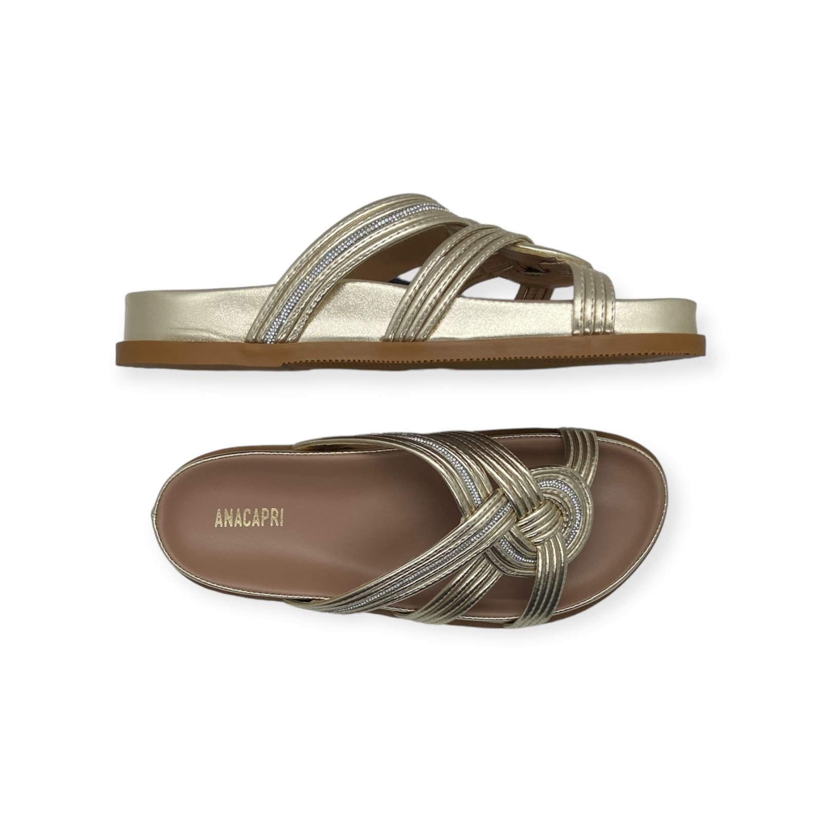 Sandalia Papete Feminina Anacapri Tiras Cruzadas Strass Dourado Dourado 4