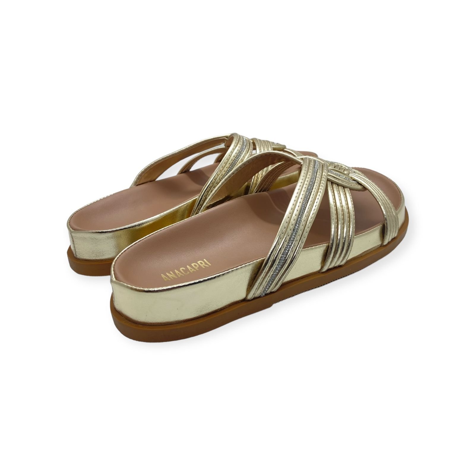 Sandalia Papete Feminina Anacapri Tiras Cruzadas Strass Dourado Dourado 5