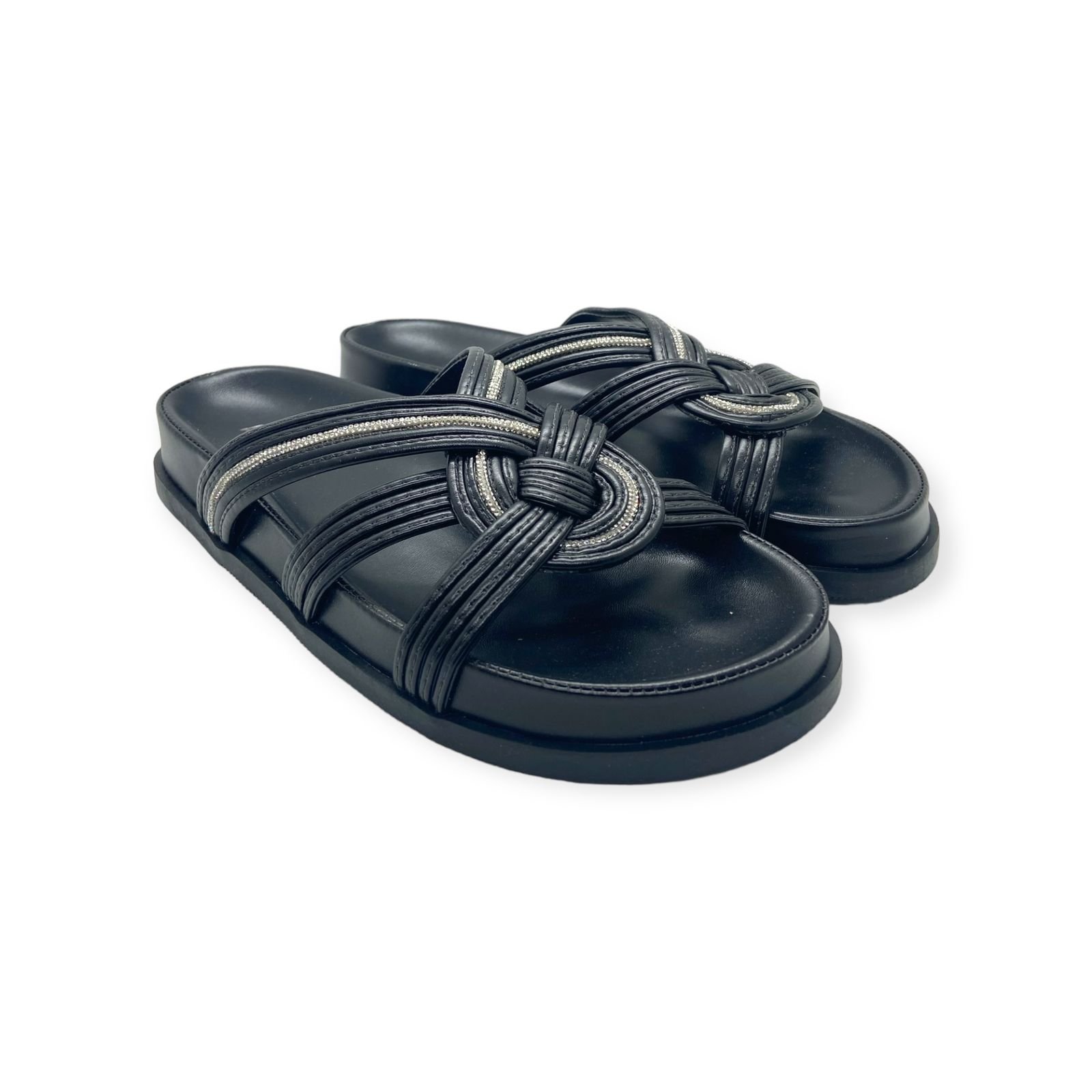 Sandalia Papete Feminina Anacapri Tiras Cruzadas Strass Preto Preto 2