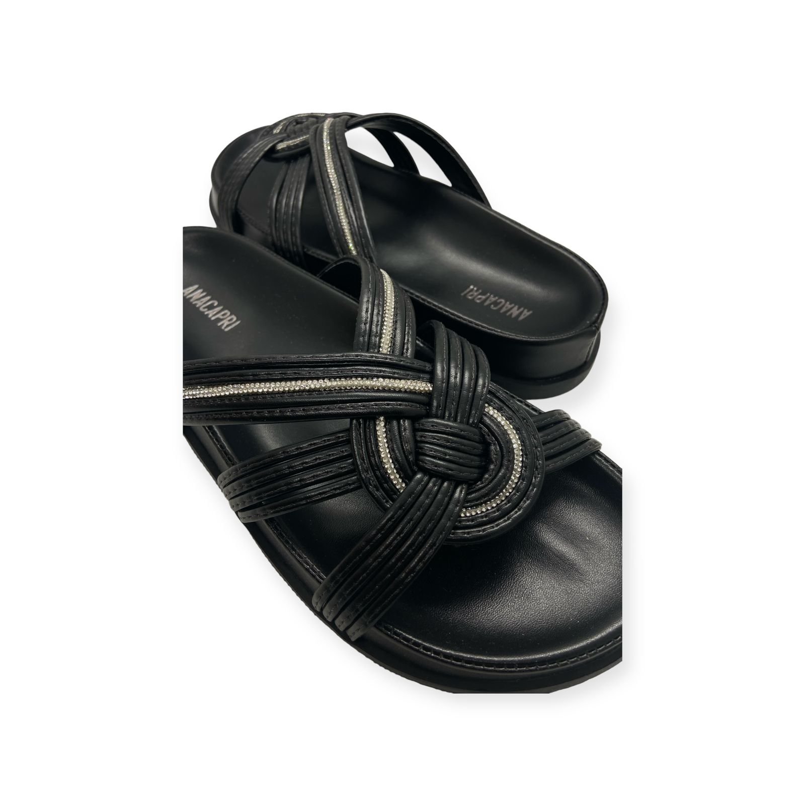 Sandalia Papete Feminina Anacapri Tiras Cruzadas Strass Preto Preto 3