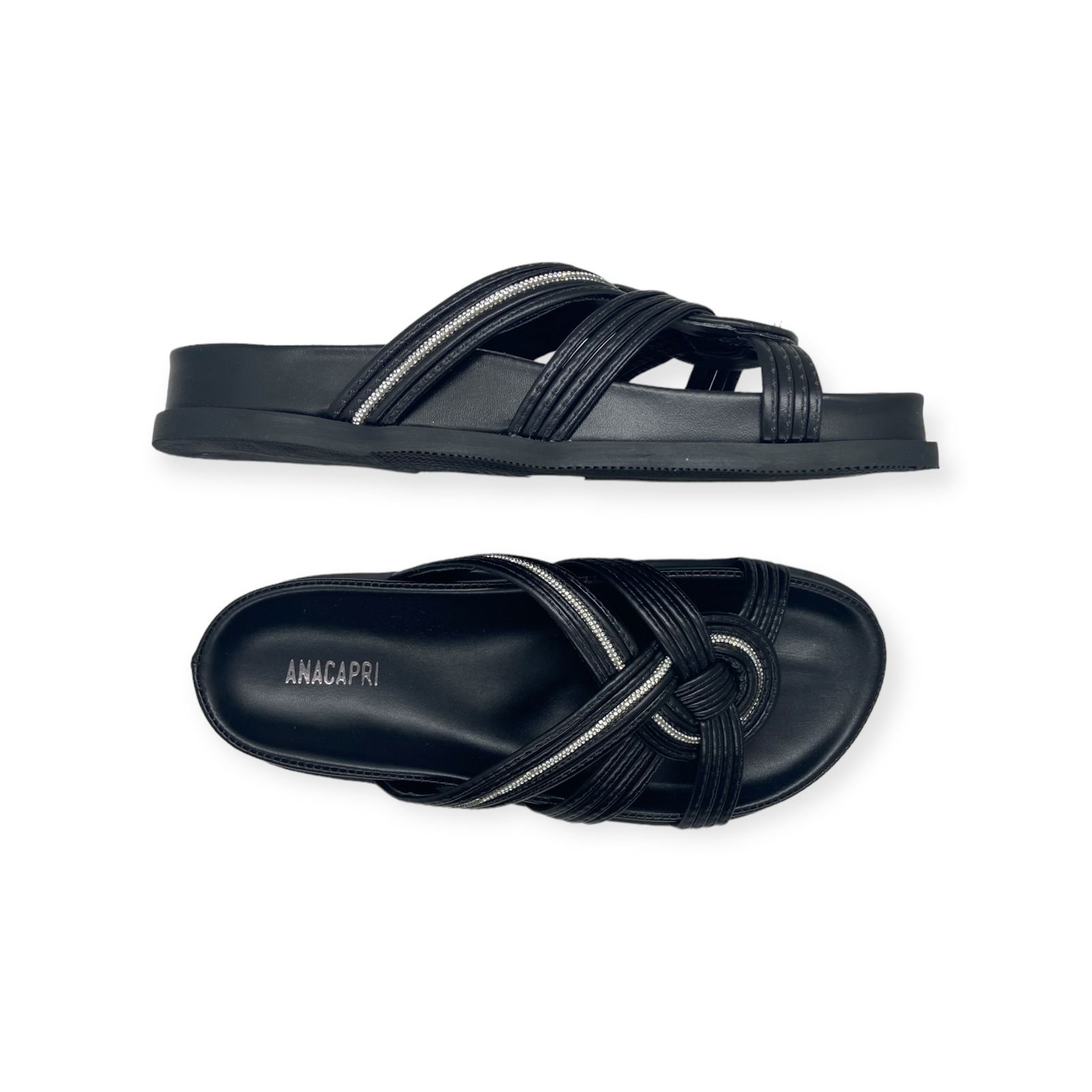 Sandalia Papete Feminina Anacapri Tiras Cruzadas Strass Preto Preto 4