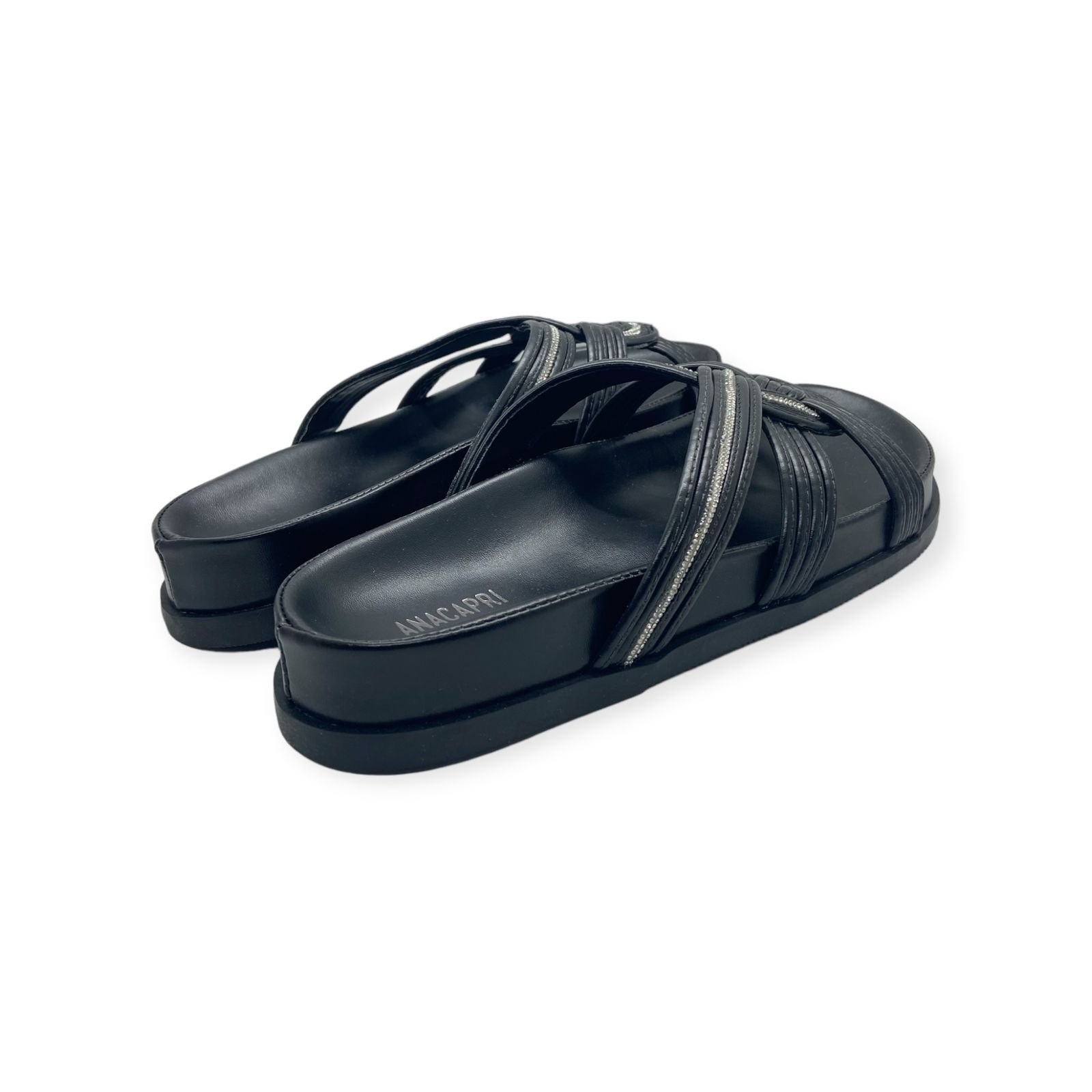 Sandalia Papete Feminina Anacapri Tiras Cruzadas Strass Preto Preto 5