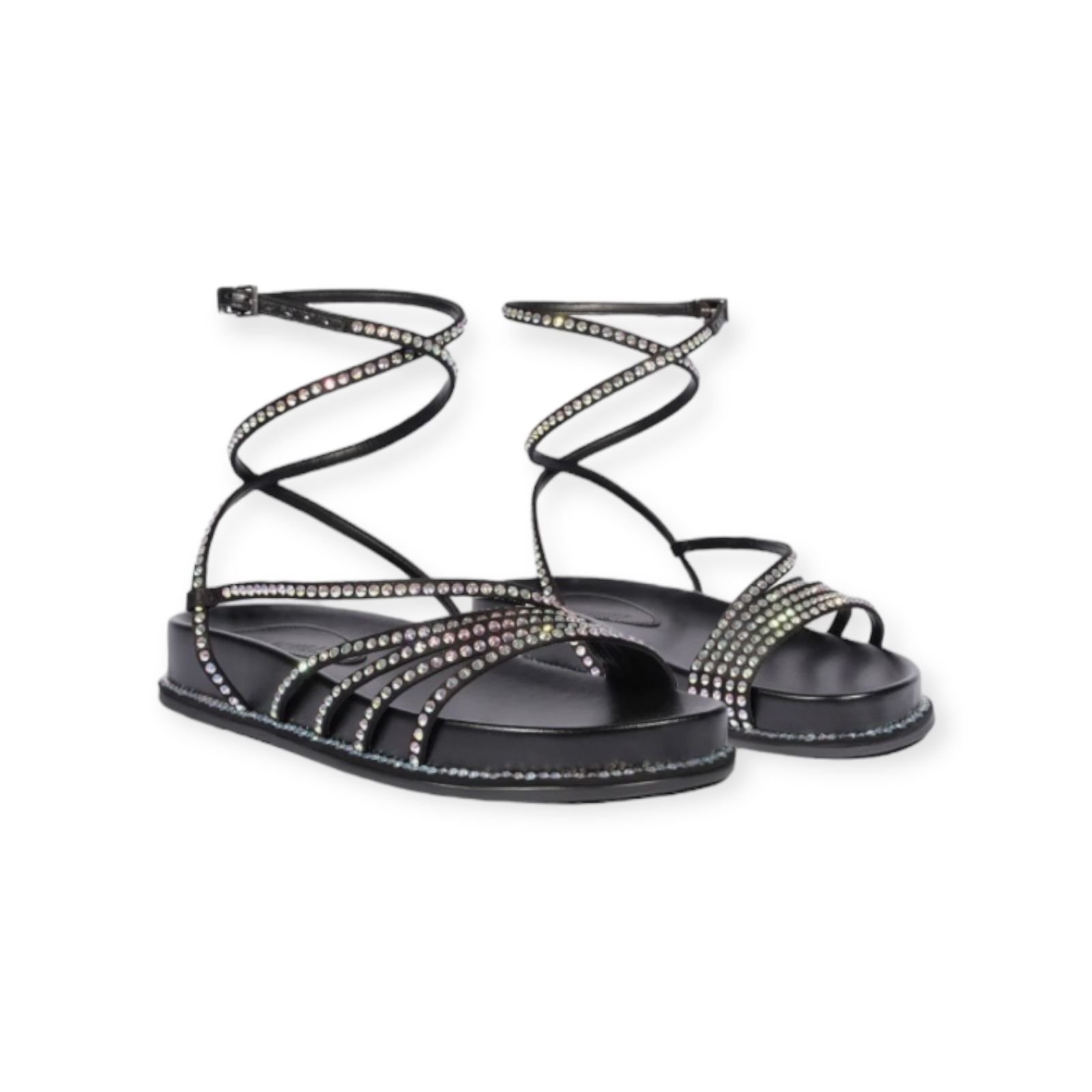 Sandalia Papete Feminina Schutz Tiras Strass Multicolor Preto Preto 2