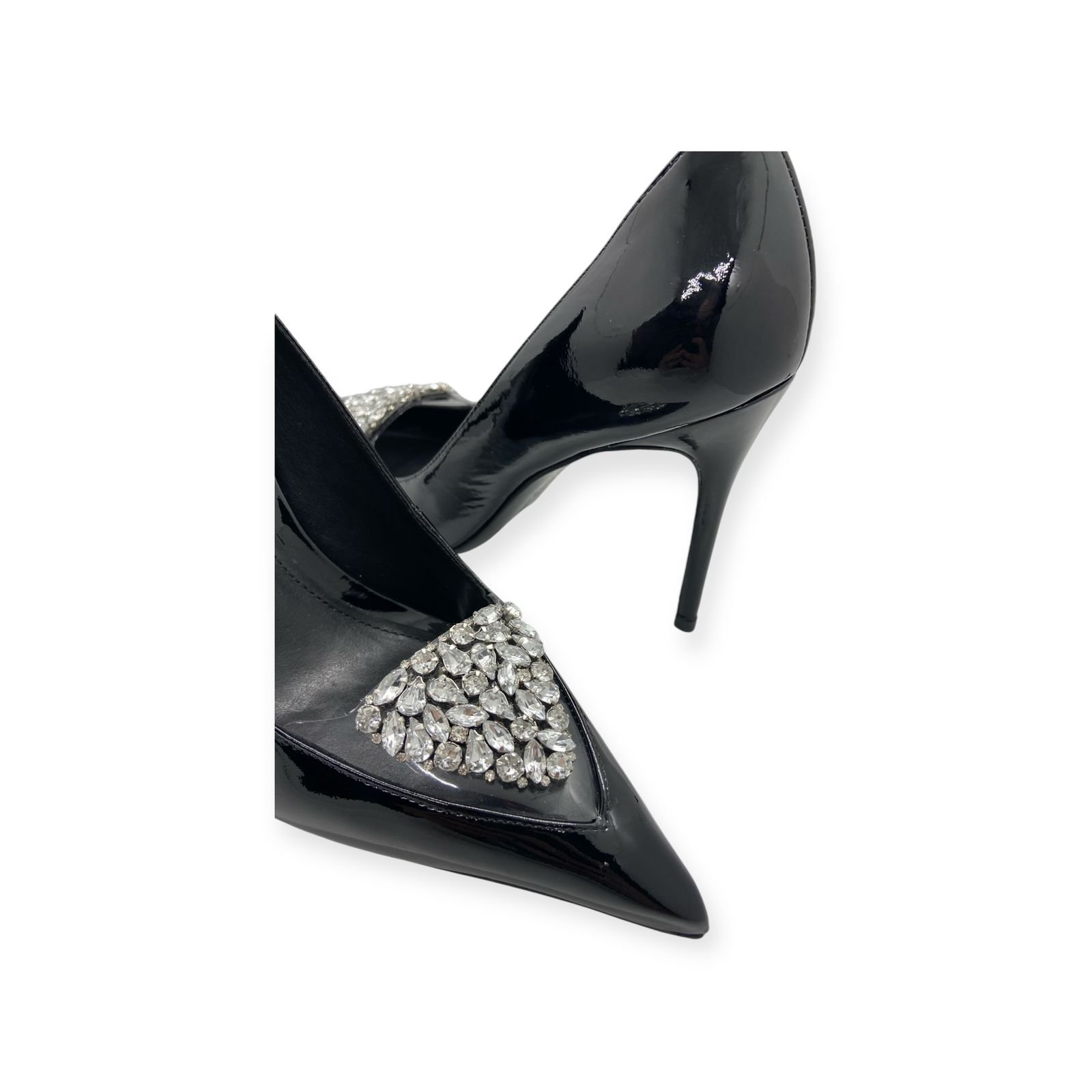 Scarpin Feminino Schutz Verniz Gáspea Transparente Pedrarias Salto Alto Fino Preto Preto 3