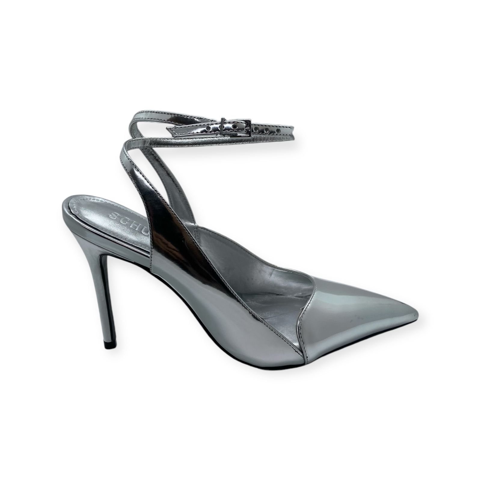 Scarpin Feminino Schutz Verniz Salto Alto Fino Prata