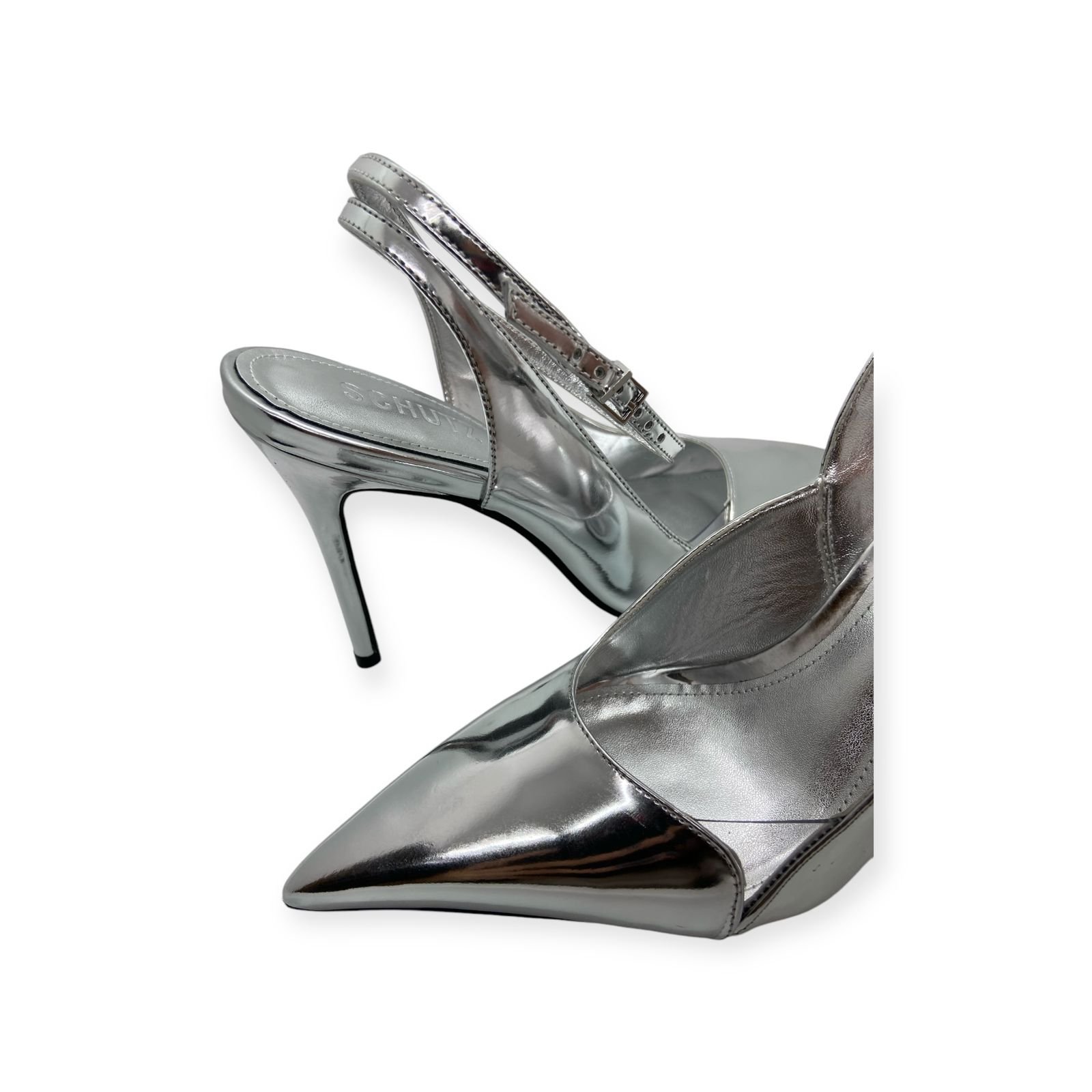Scarpin Feminino Schutz Verniz Salto Alto Fino Prata Prata 3