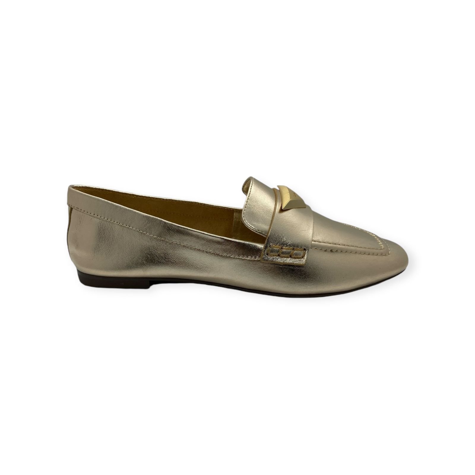 Mocassim Feminino Schutz Couro Triangle Metal Dourado