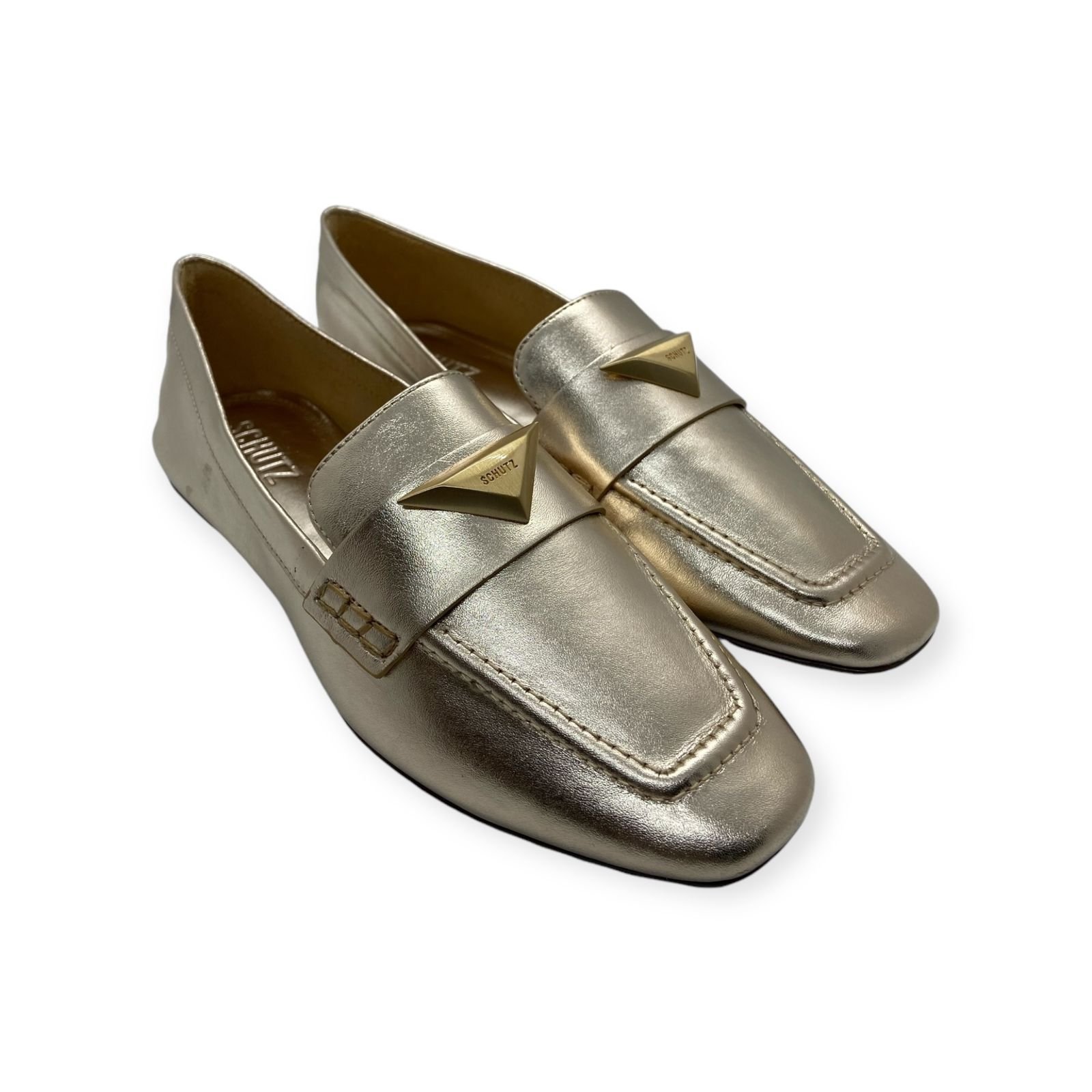 Mocassim Feminino Schutz Couro Triangle Metal Dourado Dourado 2