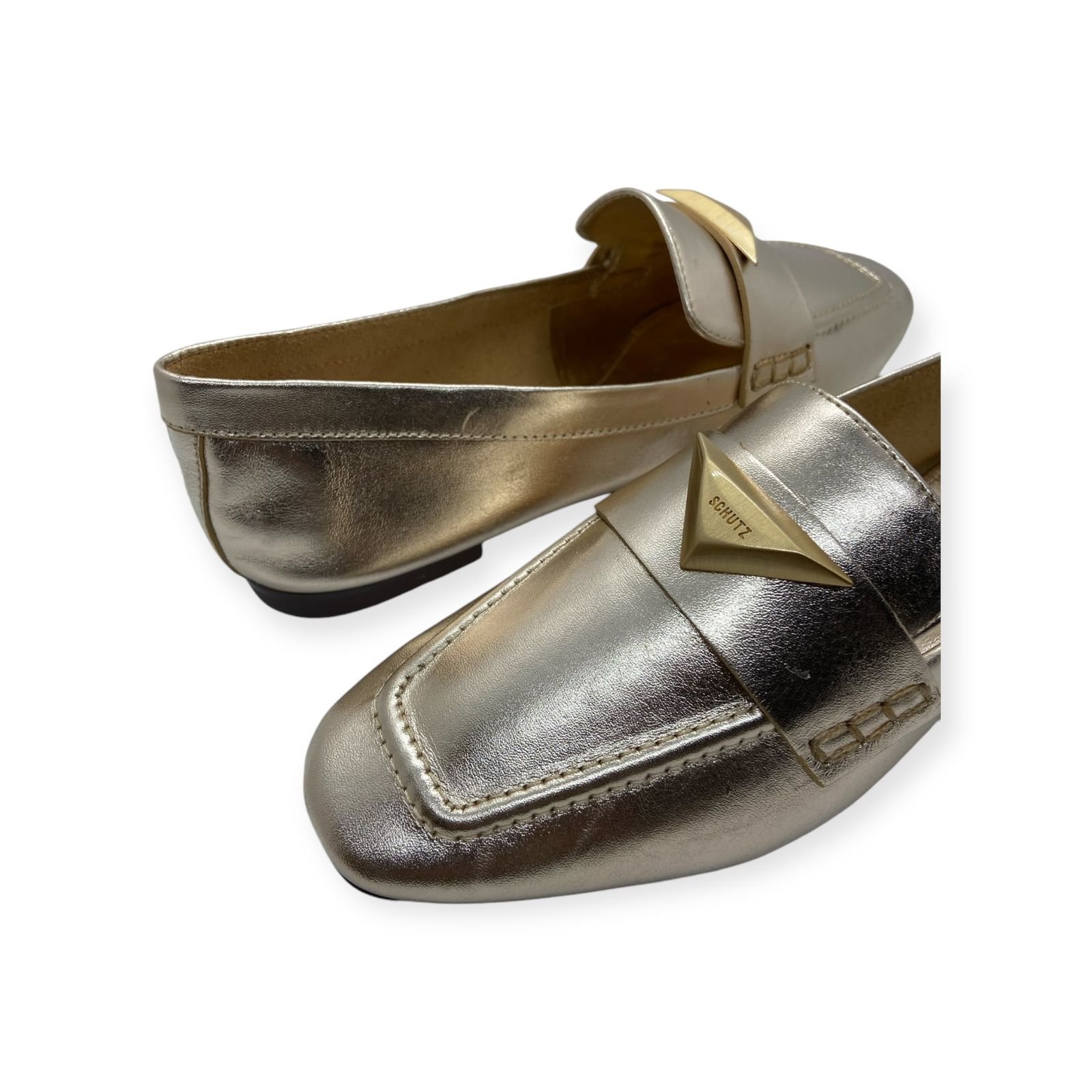 Mocassim Feminino Schutz Couro Triangle Metal Dourado Dourado 3
