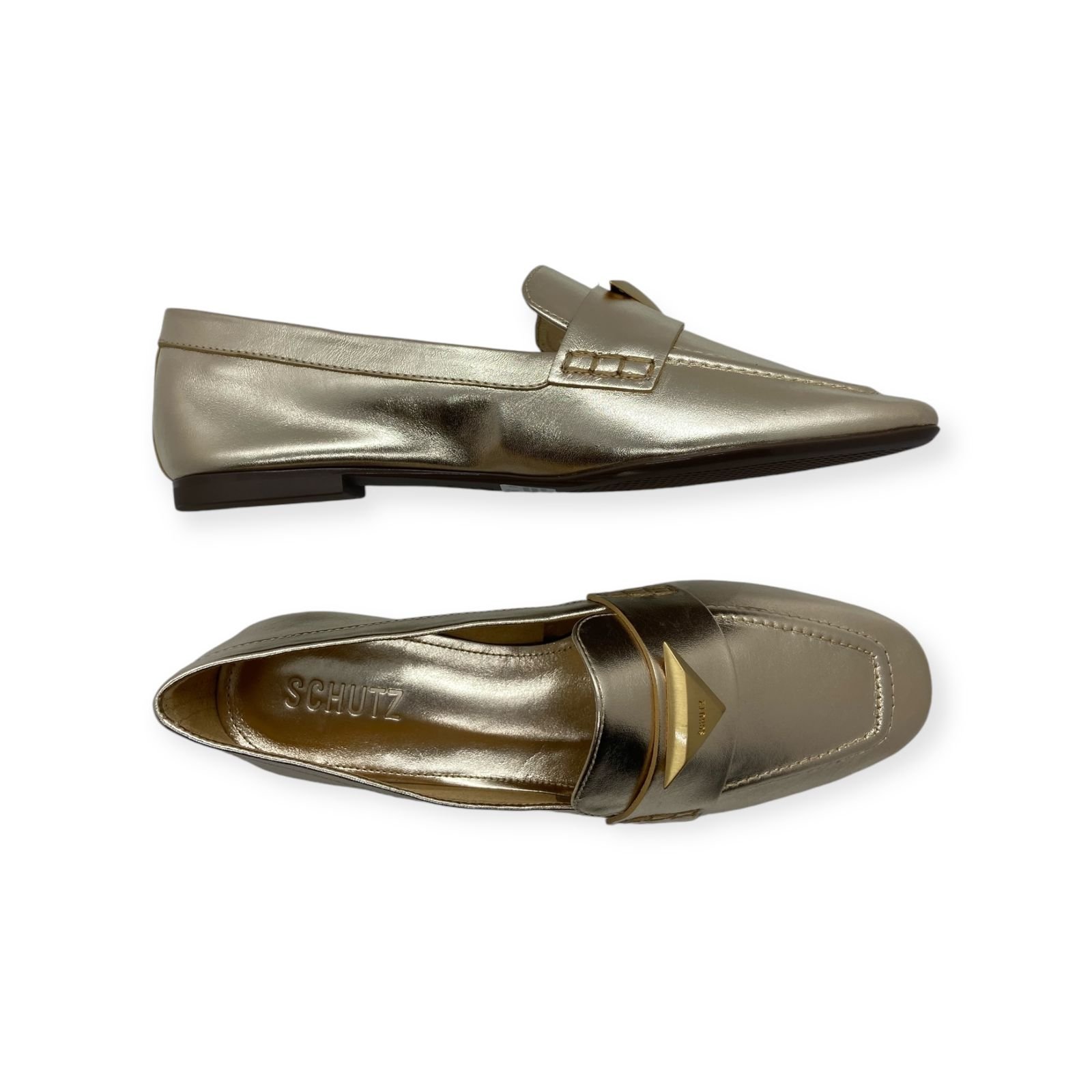Mocassim Feminino Schutz Couro Triangle Metal Dourado Dourado 4