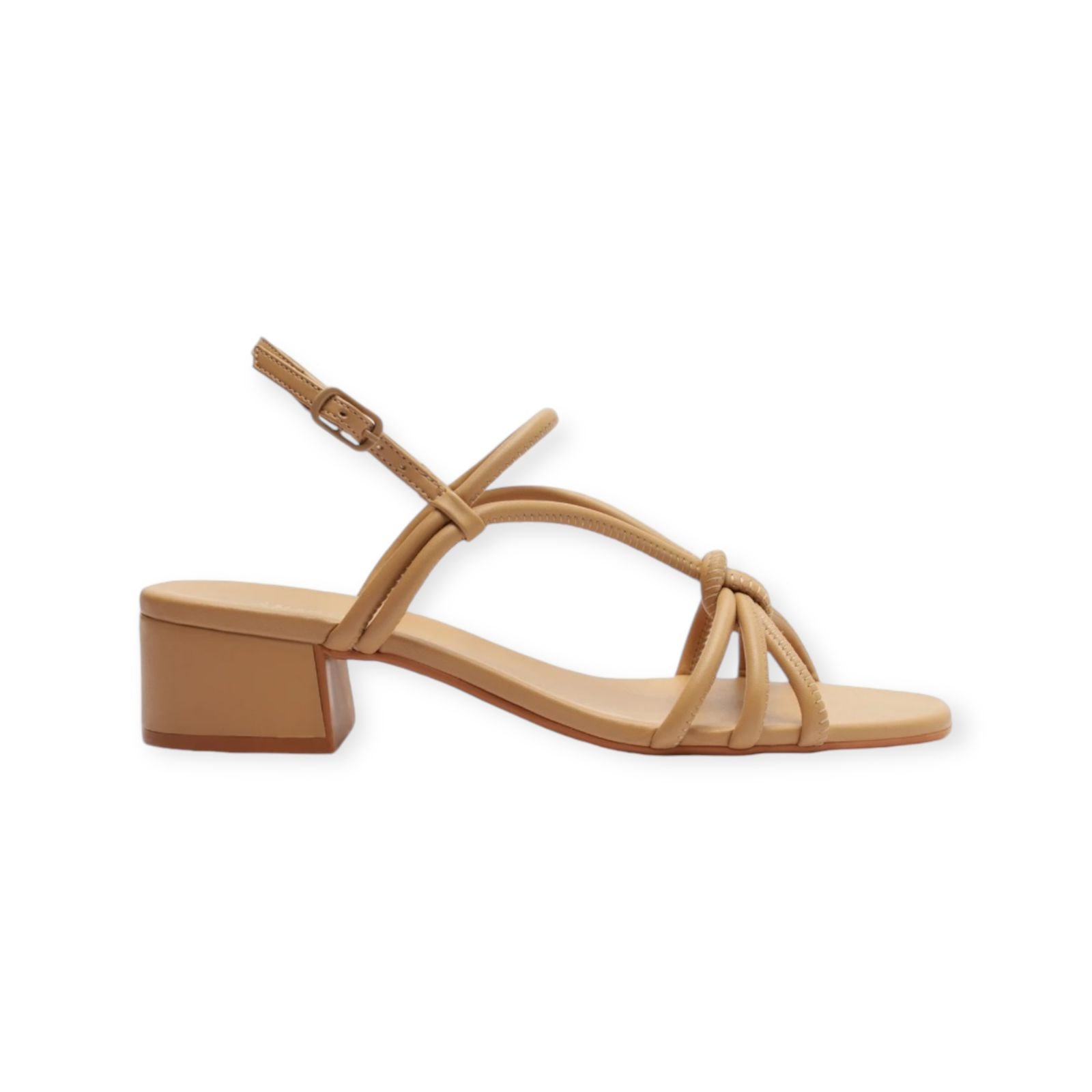 Sandalia Feminina Anacapri Tiras Nó Salto Medio Bloco Bege