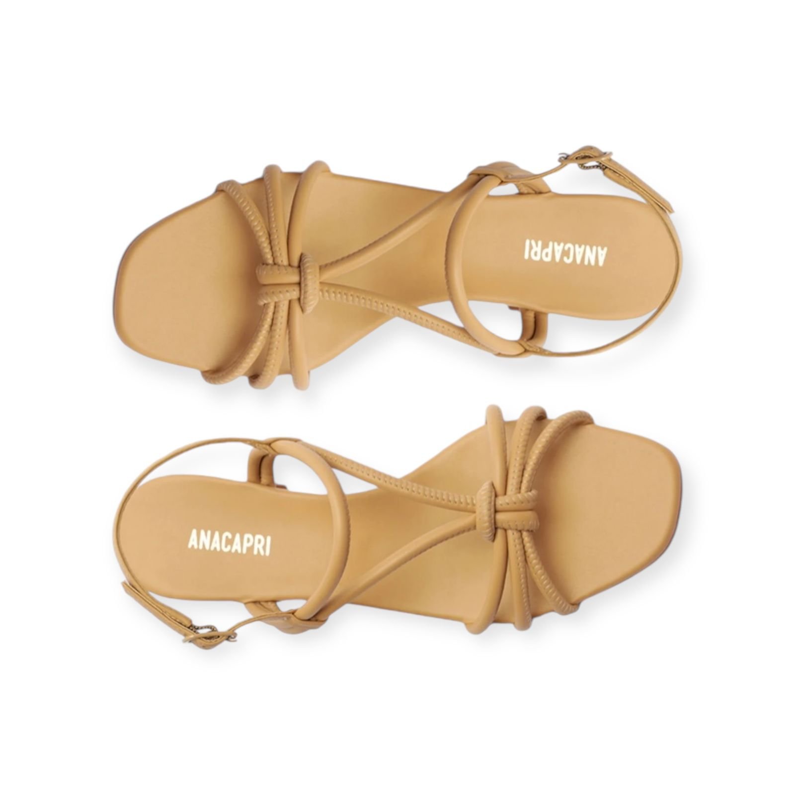 Sandalia Feminina Anacapri Tiras Nó Salto Medio Bloco Bege Bege 4