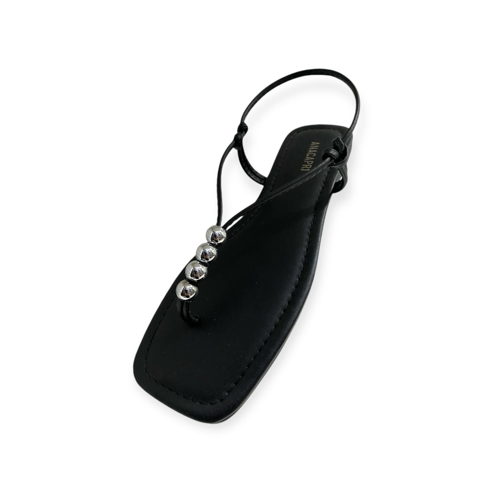 Sandalia Rasteira Feminina Anacapri Tiras Slim Bico Quadrado Preto Preto 3