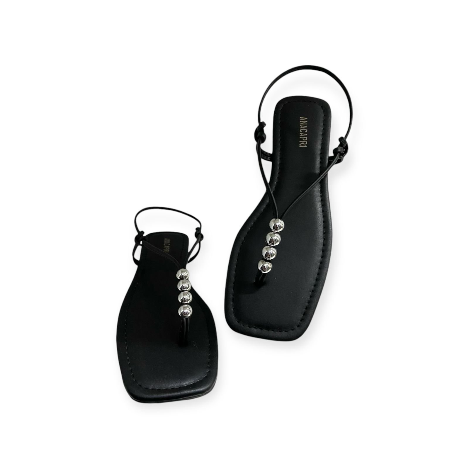 Sandalia Rasteira Feminina Anacapri Tiras Slim Bico Quadrado Preto Preto 4