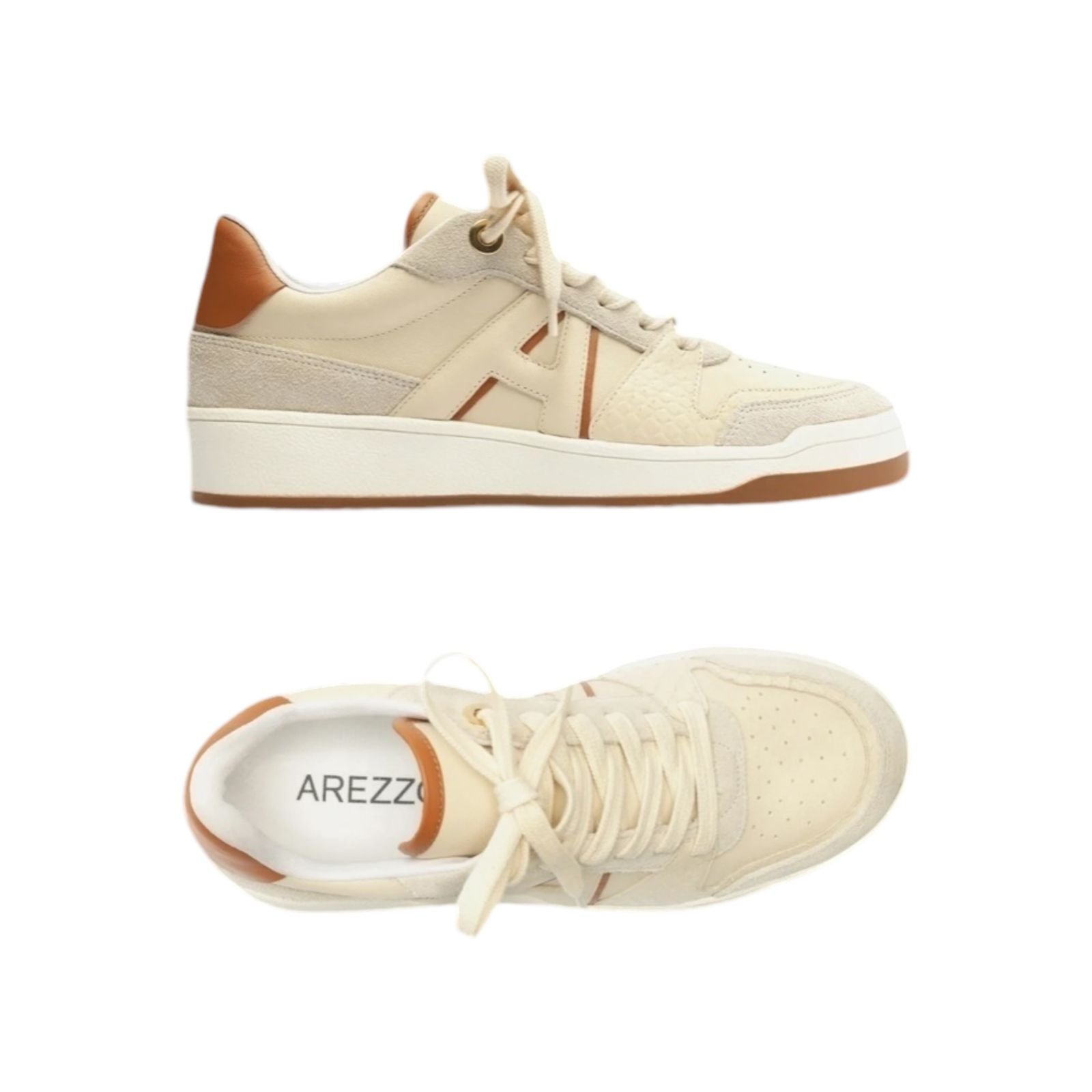 Tenis Feminino Arezzo Couro Casual Escamas Logo Bege Bege 3